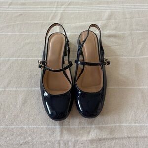 Navy Blue Patent Mary Jane Slingback Flats